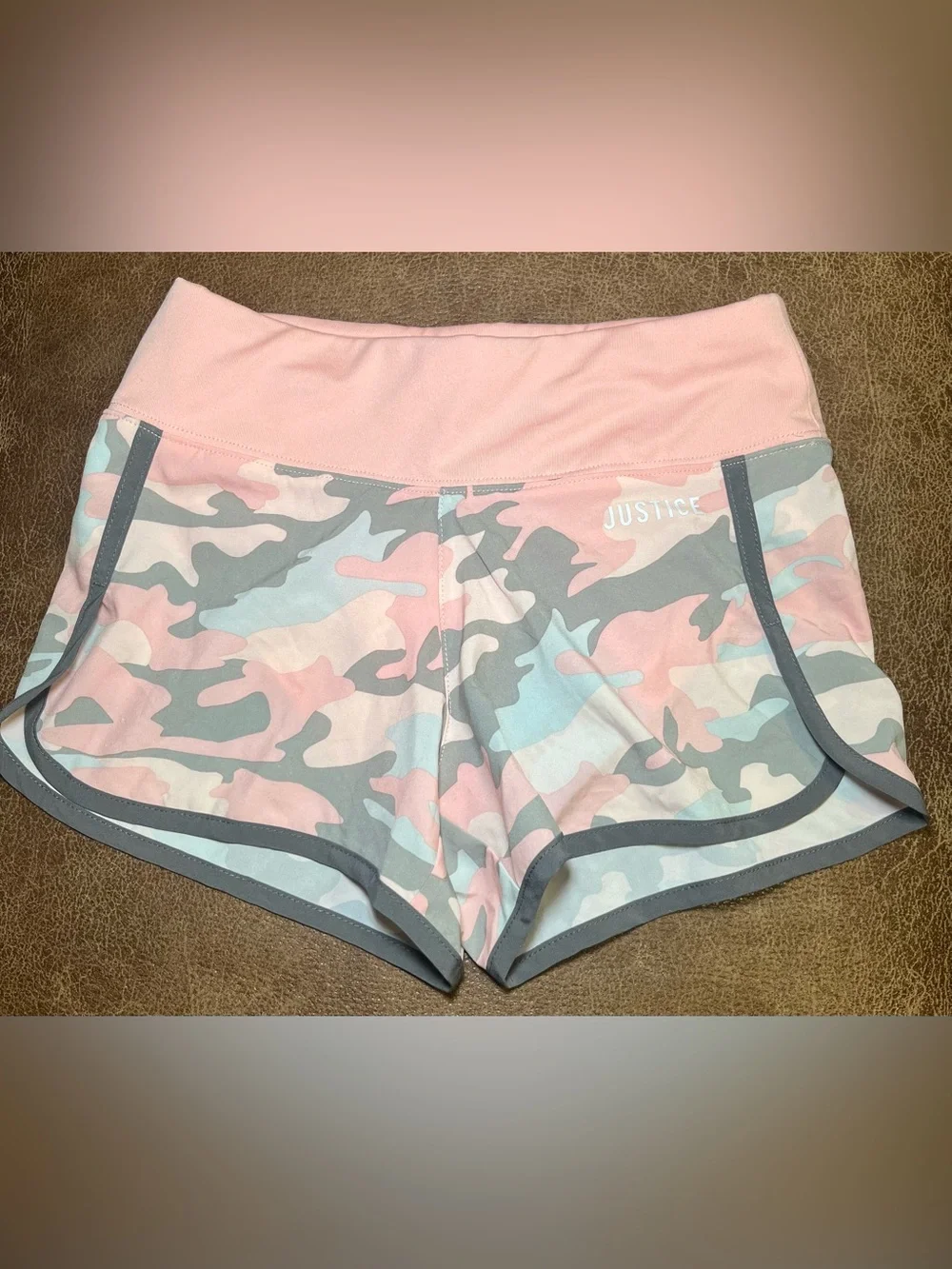 Justice Girls Pink Camo Active Running Shorts Built In Liner Size 7 NWT